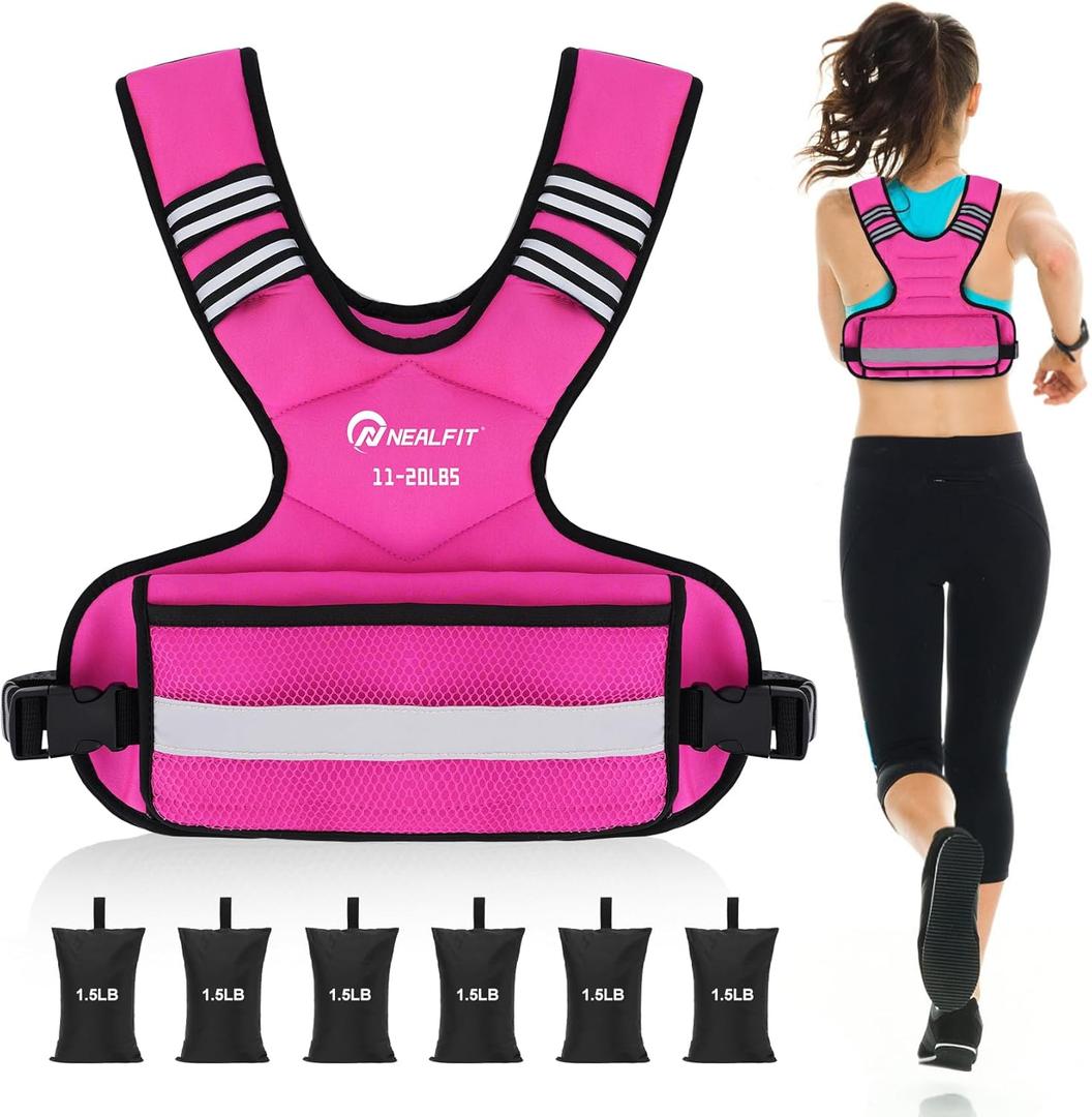 Weighted Vest for Women and Men, 5-10lb/11-20lb/18-30lb Adjustable Weighted Vest with Reflective Strip, Body Weight Vest for Walking, Running, Fitness, Strength Training (Pink)