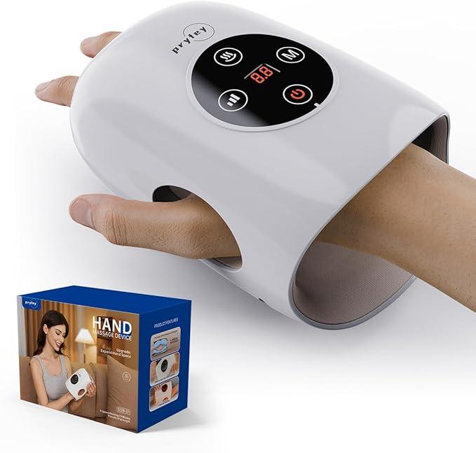 Pryfey Hand Massager, 9 Modes 9 Intensities Hand Massage, Cordless Hand Massager for Arthritis and Carpal Tunnel, Gift for Christmas Men Women Parents Relaxation at Office,White