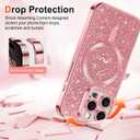 Hython for iPhone 16 Pro Case Glitter, Compatible with MagSafe Love Heart Magnetic Clear Phone Cases for Women Girls, Full Camera Protection Sparkle Shockproof Protective Cover, Shiny Pink