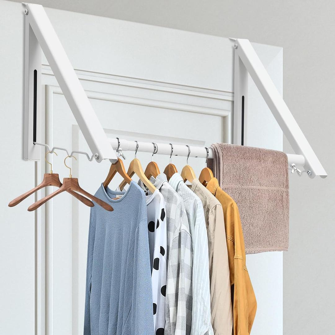 HOME RIGHT Over The Door Clothes Hanger,1.69 Inch Door Hook for Over The Door Drying Rack,Foldable Retractable Overdoor Hanger Hook for Bathroom,Laundry Room,Apartament and Bedroom