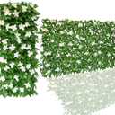 Expandable Faux Ivy Fence,Artificial Privacy Screen Decor for Outdoor Wall, Balcony and Patio, Single Sided Leaves (2,White Flower)46"L x 14"W