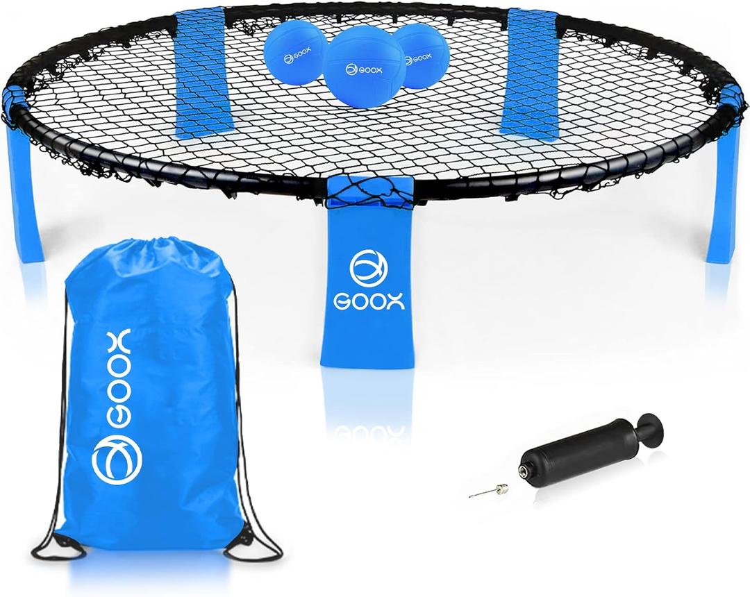 GOOX Outdoor Beach Ball Game with Carrying Bag, 3 Balls and Net - Roundnet Game Set for Adults - Played Outdoors, Indoors, Beach, Lawn, Yard and Park(Blue)