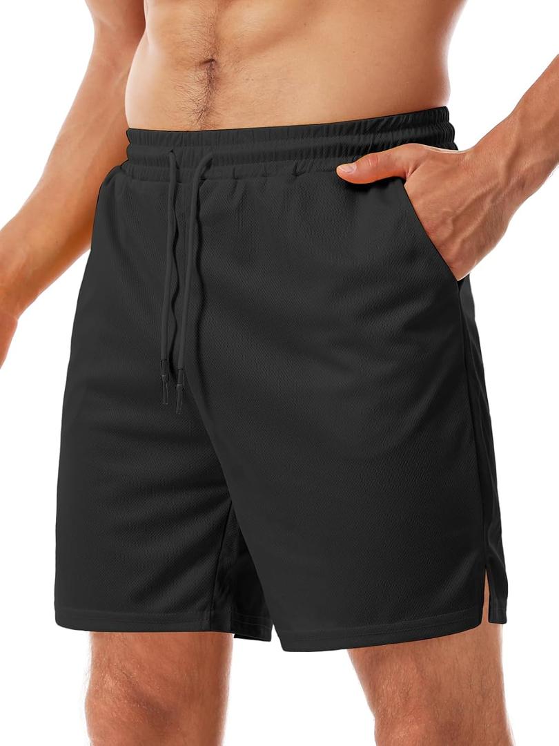 Aolesy Men's Basketball Shorts 7"/9" Athletic Gym Shorts with Zipper Pockets Lightweigh Quick Dry Mesh Workout Shorts (Black, L)