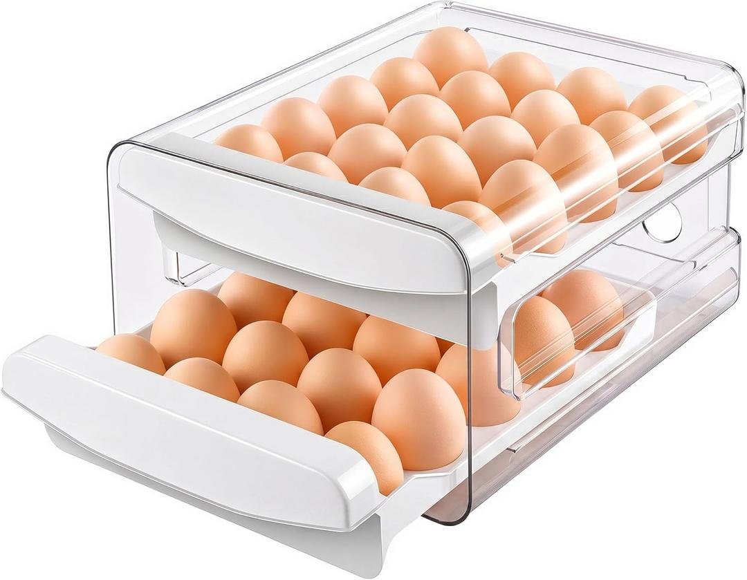 Zagtag Egg Holder for Fridge, 2-Tier Stackable 40 Eggs Organizer Drawer for Refrigerator, Space-Saving Egg Container, Clear Plastic Egg Tray for Kitchen Storage