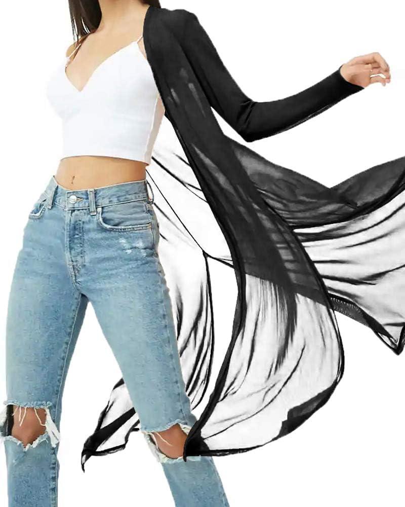 BelleLovin Women's Sexy Sheer Long Sleeve Cardigan See Through Mesh Cover Up (Black, X-Large)