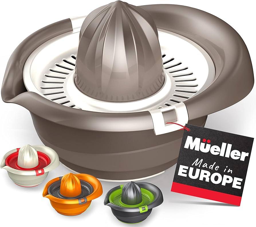 Mueller Citrus Lemon Orange Juicer, Hand Squeezer Rotation Press, Manual Juicer with Easy Pour Spout, European Made, Dishwasher Safe, Mocha