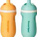 Tommee Tippee Insulated 9oz Sporty Spout Toddler Water Bottle, No Spill, Sippy Cups for Toddlers 13, TwoPiece Valve Helps Stop Spills, Light Blue & Orange, BPA Free, Pack of 2