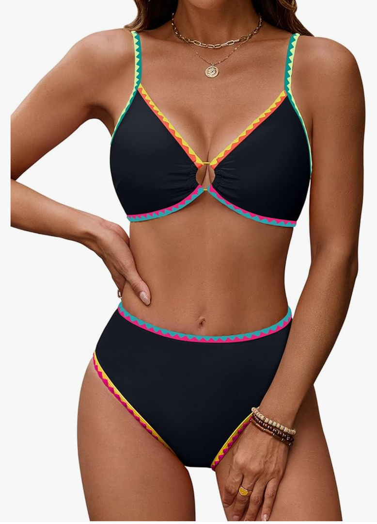 Blooming Jelly Womens Bikini Sets Color Block Two Piece Swimsuit O Ring Stitched Bathing Suit 2026, Small