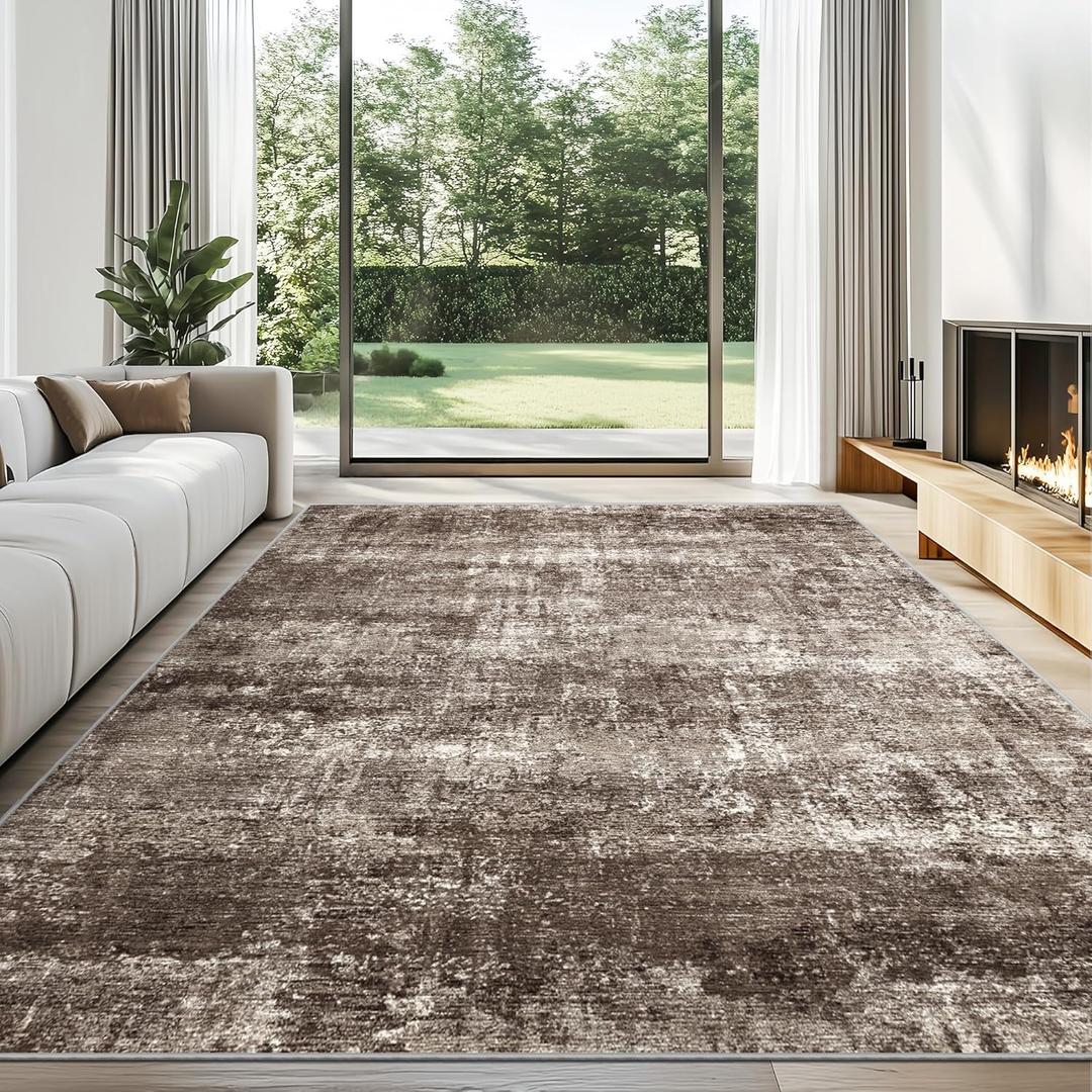 LEPEII 8x10 Area Rugs, Machine Washable Low Pile Rugs for Living Room, Modern Abstract Area Rugs for Bedroom, Large Area Rug with Non-Slip Backing for Dining Room-Brown/Multi