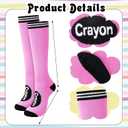 Suhine 12 Pcs Halloween Crayon Socks Bulk Funny Rainbow Thigh High Socks Crayon Group Family Costumes Colorful Striped High Neon Stockings for Adults Women Men