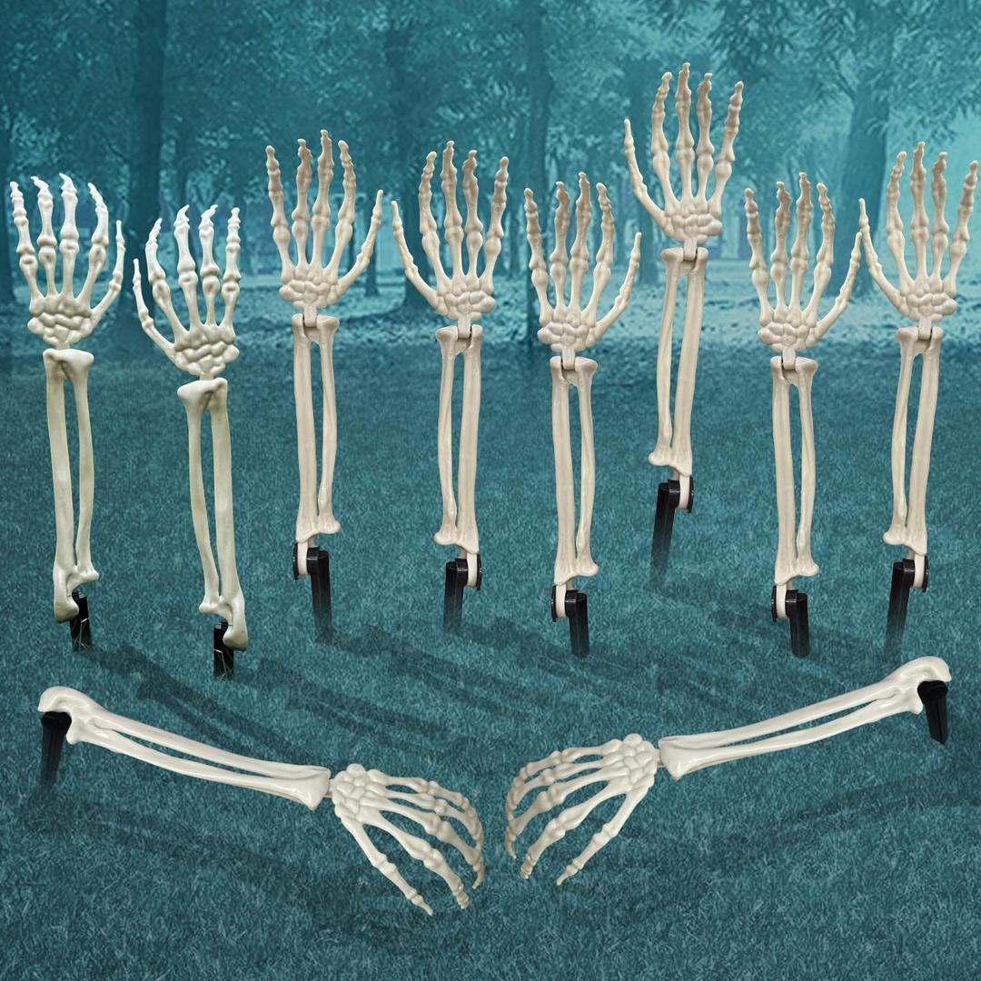 Lodou Realistic Halloween Skeleton Stakes Decorations, Groundbreakers Skull Arms with Stakes Crack Skeleton Decor for Outdoor Yard Lawn Garden Graveyard Party Supplies (10 Pack)