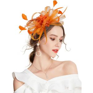 Fascinator Hats for Women Feather Flower Hair Clip Brooch Wedding Tea Party Hat Derby Race Headwear