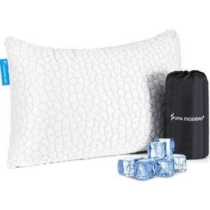 Cooling Bed Pillows for Sleeping 1 Pack Small Shredded Memory Foam Pillow Camping Pillow Travel Pillow - Compressible Medium Firm, Breathable Cover, ldeal Backpacking Hiking, Airplane and Car (Travel Size (1 Count), Original White)