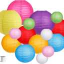 Paper Lanterns Decorative, Round Hanging Paper Lanterns for Wedding Rainbow Birthday Party Mexican Fiesta Decorations Colorful 15pcs