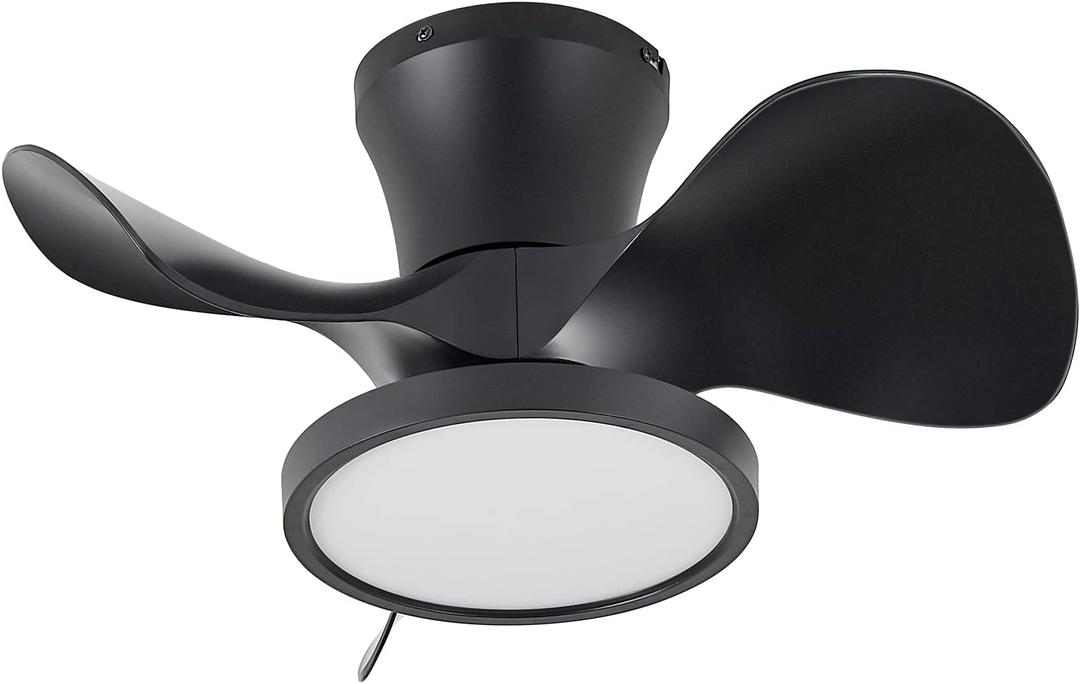 ocioc Quiet Ceiling Fan with LED Light 22 inch Large Air Volume Remote Control for Kitchen Bedroom Dining Room Patio (Black)