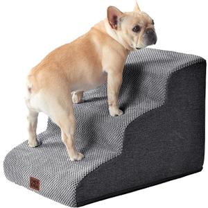 EHEYCIGA Curved Dog Stairs Ramp for Small Dogs 15.7" H, 3-Step Dog Steps for Couch Sofa and Chair, Pet Stairs for Cats, Non-Slip Balanced Pet Steps Indoor, Grey