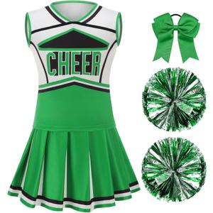 GRAJTCIN Cheerleader Costume for Women Cheerleading Outfit School Cheer Uniform Adult Halloween Party Dress up (Green, S)