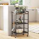 3-Tier Metal Storage Rack with Industrial Wheels,Mesh Shelving Unit with Wooden Table top,Adjustable Shelf,16.9-Inch Width,for Kitchen,Laundry,Pantry,Plant,Black
