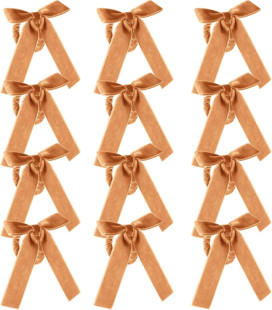 12 Pcs Christmas Napkin Rings Bow Velvet Napkin Holders Buckle for Wine Bottles Xmas Candlestick Holiday Birthday Party Anniversary Dinner Wedding Dining Table Decoration(Khaki)