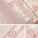 Embossed Rose Floral Contact Paper Self Adhesive Non-Woven Wallpaper Peel and Stick Wall Decor for Girls Living Room Bedroom Kitchen Bathroom Wall (Pink, 53cm x 3m)