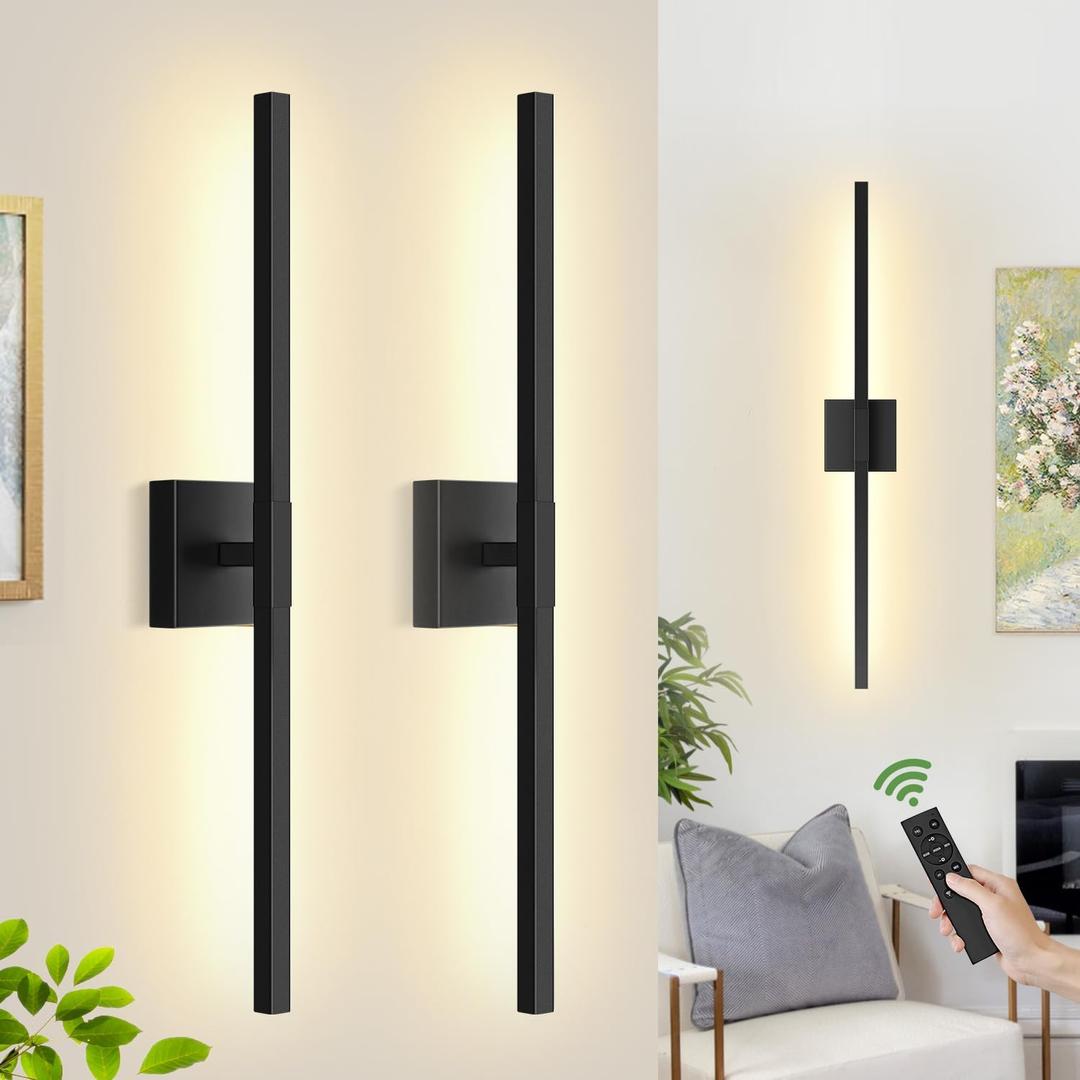 2 Pack 30" Wireless 360 Rotate Wall Sconces Set of Two, 8000mAh Rechargeable Wall Lights with Touch and Remote, 30" Matte Black Dimmable Battery Operated Wall Decor Set of 2 for Living Room Vanity