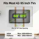 USX MOUNT TV Wall Mount,Low Profile TV Mount for Most 42-95 Inch Flat Screen Televisions,Max VESA 600x400mm Fixed Wall Mount Bracket Holds up to 132 lbs,Fits 16"/18"/24" Studs
