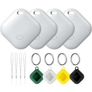 Air Tracker Tag for Android, Tags-4 Pack Luggage Tracker with 4 Case, Works via Google Find Hub App, Bluetooth Tracker Item Finder for Key, Backpack, Travel and Commute, 4 Pack, White (NOT for iOS)