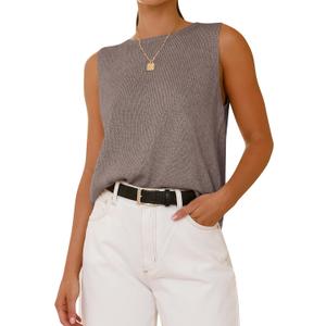 BTFBM Women's Sleeveless Sweater Vest 2025 Summer Crew Neck Ribbed Knit Lightweight Pullover Casual Loose Fit Tank Tops (Medium, Apricot Khaki)