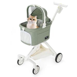 TT Lightweight Pet Stroller for Small Dogs & Cats - 4-Way Installation Carrier, One-Hand Fold, 180 Canopy Cover & Adjustable Handle (Green)