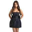 JUMISEE Embroidery Satin Homecoming Dress with Bow Modest Strapless Mini Dresses A Line Short Prom Dress Party Gown Black S