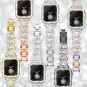Rhinestones Encrusted Metal Bracelet and Case, Compatible with Apple Watch Bands 38mm-49mm (Series 11/10/1/SE/Ultra 2)- Bling Gold Women's Jewelry Strap, Luxury iWatch Bracelet with Screen Protector