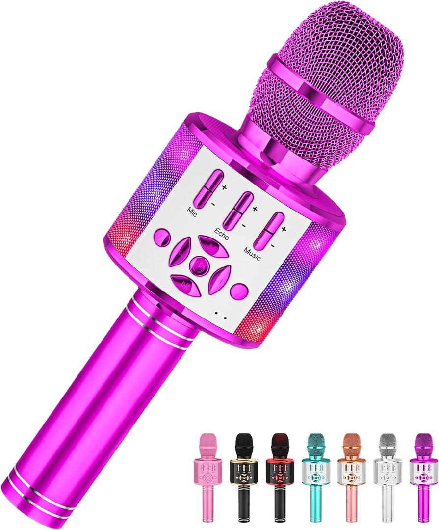 Amazmic Kids Karaoke Microphone Machine Toy Bluetooth Microphone Portable Wireless Karaoke Machine Handheld with LED Lights, Gift for Children Adults Birthday Party, Home KTV(Purple)