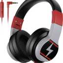 Kids Headphones, Wired Headphones for Kids Over Ear with Microphone, 85/94dB Volume Limiter Headphone for Girls Boys, Foldable Headphone for Learning & Entertainment, Black and Red