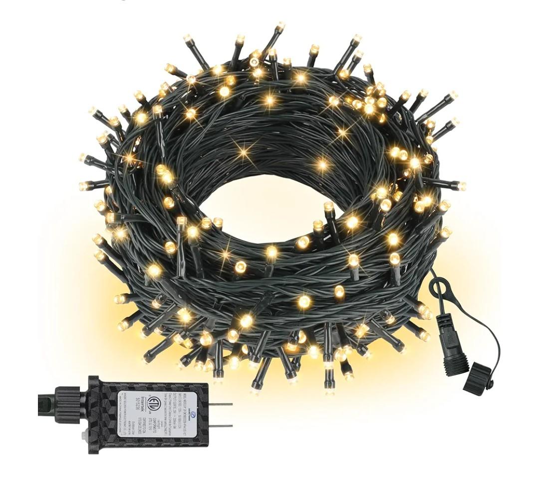 Outdoor String Lights 99FT 300 LED Connectable 8 Modes with Timer Decorative String Lights for Xmas Tree Patio Party Warm White