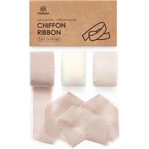Vitalizart Brown Chiffon Silk Ribbon 1" x 21 Yd Fringe Fabric Package (3 Rolls * 7 Yd) for Wedding Invitations Bridal Bouquets Decorations Gifts Wrapping & Bow Making