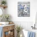 MYUSRE Farmhouse Blue Floral Canvas Wall Art Rustic Wood Daisy Butterfly Framed Wall Art Country Flower Pictures for Living Room Bedroom Bathroom Office Decor Ready to Hang, 16L X 12W Inch