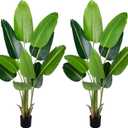 Artificial Bird of Paradise Plant 5.2Ft Fake Tropical Palm Tree with 10Trunks Faux Banana Leaf Trees in Pot for Home Indoor Outdoor Office Modern Decor Housewarming Gift2Pcs (2pack)