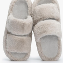 Womens Fuzzy Open-toe Slippers Fluffy Soft Comfy Memory Foam Indoor House Shoes Faux Fur, Size 9-10