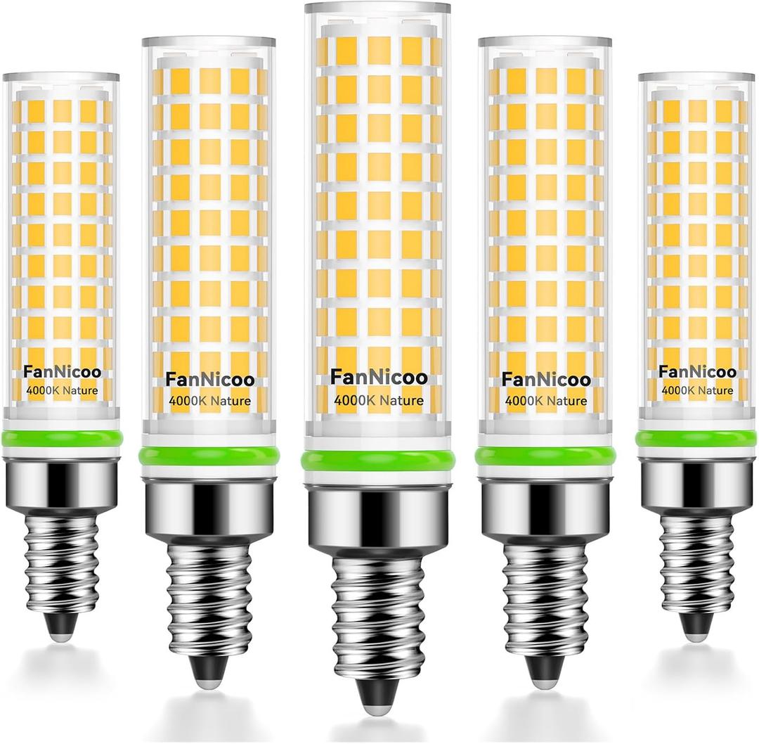 FanNicoo E12 LED Bulb 100w Equivalent 1200lm 4000K Led Candelabra Bulbs Natural White 10W T6 C7 Candle Light Bulbs for Ceiling Fan Pendant Lighting Salt Lamp Non-dimmable(5Pack)