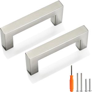 Cabinet Pulls Brushed Nickel Cabinet Handles Square Drawer Pulls, 30 Pack 3 Inch Stainless Steel Kitchen Door Cupboard Cabinet Handles, Cabinet Hardware Drawer Handles, 76mm Hole Centers