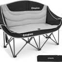 KingCamp Double Camping Chair, Oversized Heavy Duty 660lbs Loveseat for Adults Portable Folding XL 2 Person Couch Padded Comfortable Two Seat with Cup Holder for Outdoor Lawn Backyard, Black/Grey