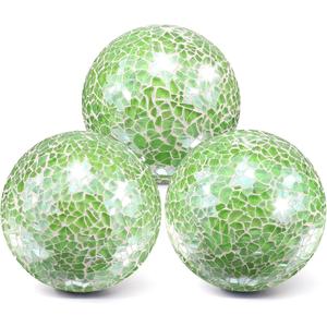 Decorative Balls 3Pcs Set Mosaic Glass Sphere 8.5cm/3.35inch Table Centerpiece Green Orbs for Home Decor