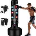 Upgraded Punching Bag for Adults with Interactive Boxing Music Mat, 69'' Boxing Bag with Scoring, Light, Music Pad, Boxing Gloves and Electric Air Pump, Kickboxing Bags for Beginners Training MMA