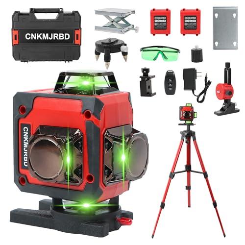 Laser Level 16-Line 4x360°4D Green Cross, with 2 Batteries, Remote Control, Aluminum Base and 40” Tripod, IP-54 Waterproof, Pulse Mode for Outdoor Use for Home Renovation and Construction
