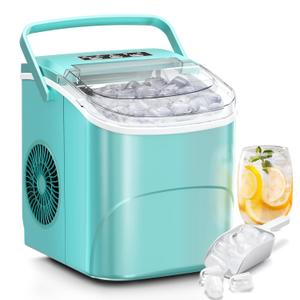 Antarctic Star Countertop Ice Maker,26Lbs/24H,9 Cubes in 6 Mins,Portable Ice Machine with Ice Scoop and Basket,2 Sizes of Bullet Ice Cube for Home Kitchen Office Bar Party (26.5LBS/24H, Green)