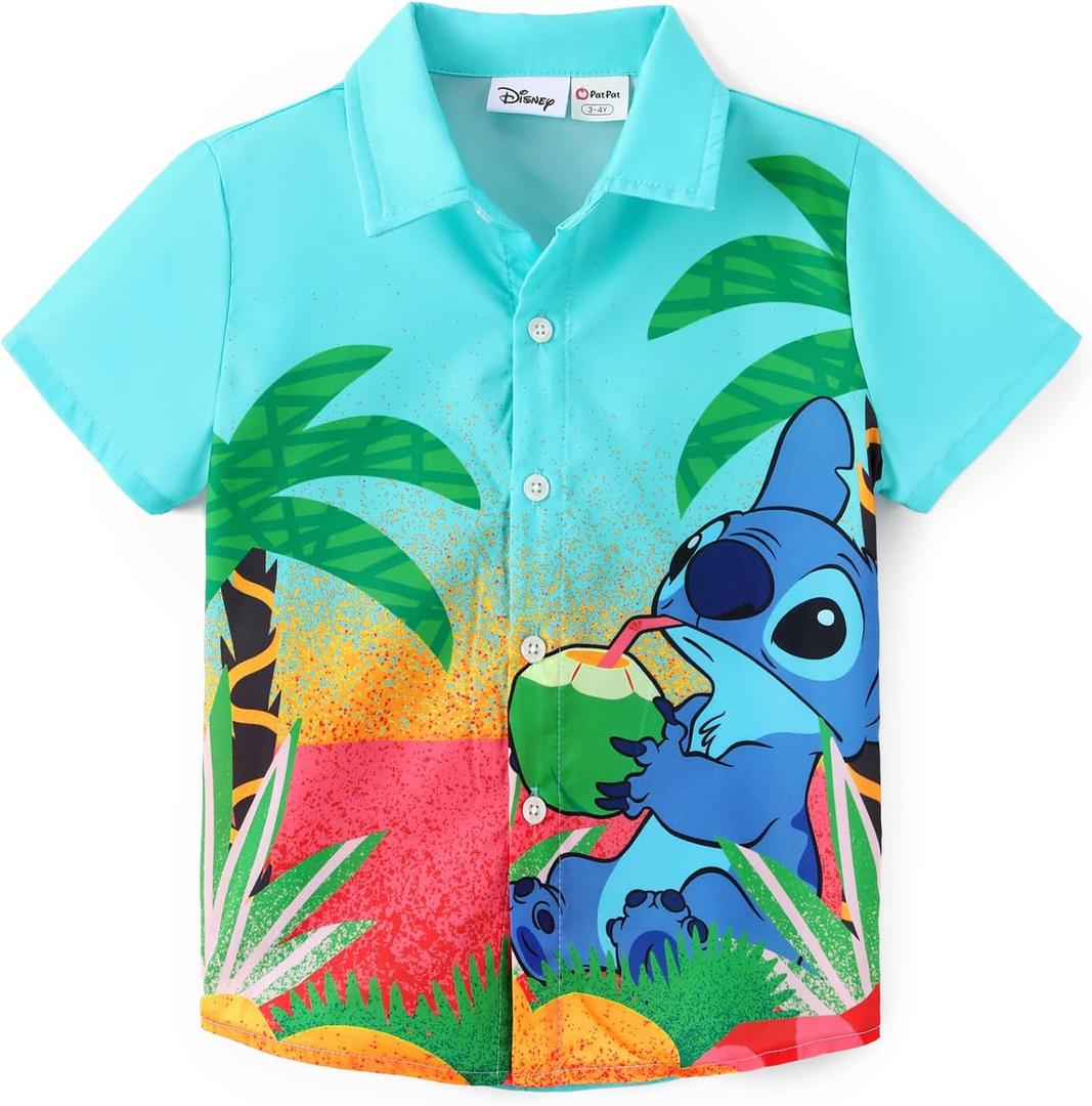 Disney Marvel Spiderman Cars Stitch Star Wars Mickey Boys Hawaii Shirt Button Up Dress Shirts Short Tropical Shirt Kids  (10-11 Years)