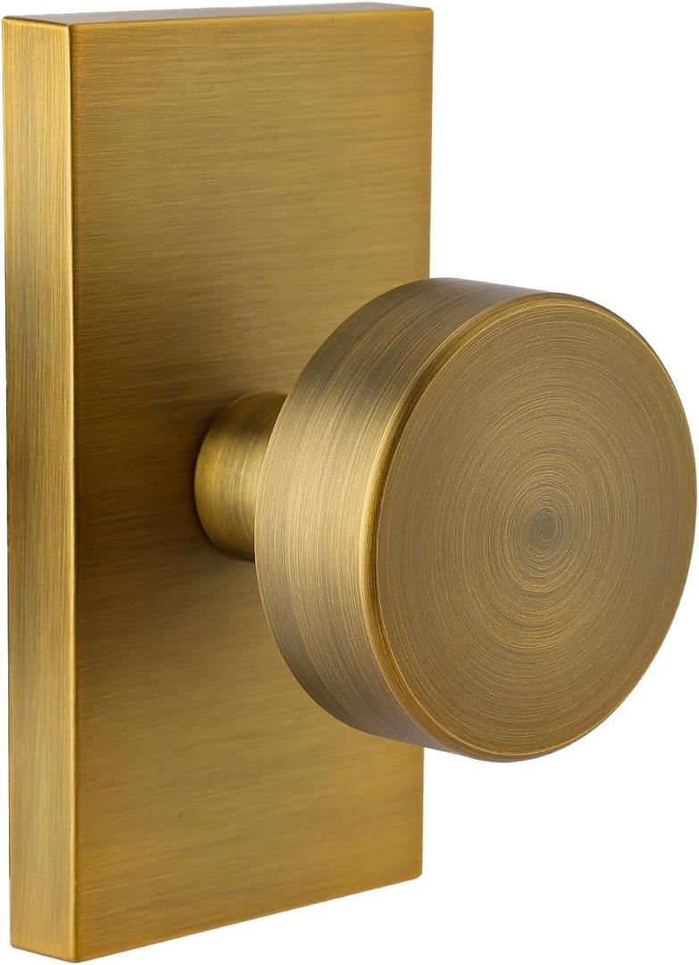 Antique Door Knobs Interior, Modern Vintage Passage Antique Brass Round Door Knobs Door Handles for Hall and Closet Rectangle