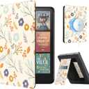 CoBak Stand Case for 7" Kindle Paperwhite 12th Gen 2024 and Kindle Colorsoft with Hand Strap - Compatible with iPhone MagSafe, for Samsung/Belkin/Anker Wireless Charging Pads, Durable, Auto Sleep Wake (Flowers)