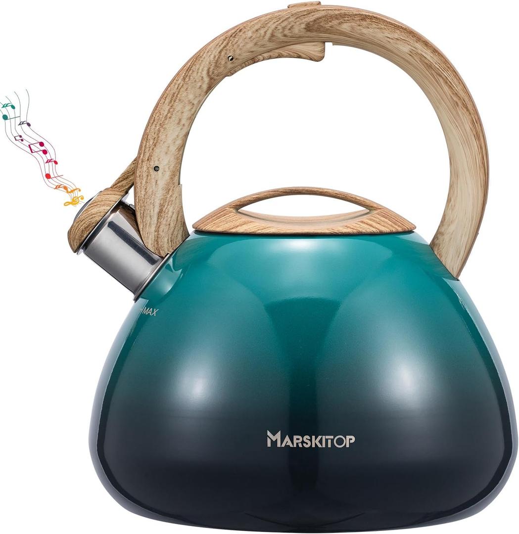MARSKITOP Whistling Tea Kettle for Stove Top 2.6 Quart, Food Grade Stainless Steel Teapot for Stovetop with Cool Touch Ergonomic Handle, Tea Pot for Stove Induction Cooktop, Green (2.6 Quarts)