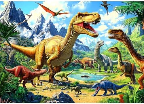 Pack of 2, MINIWAN 200 Piece Puzzles for Kids Ages 4-6,Dinosaur Toys for Boys Age 3-5, Large Dinosaur Puzzles for Kids Ages 3-5, Puzzle for Kid Gift Party Games Family Birthdays Christmas, Puzzle Size 19x13 in
